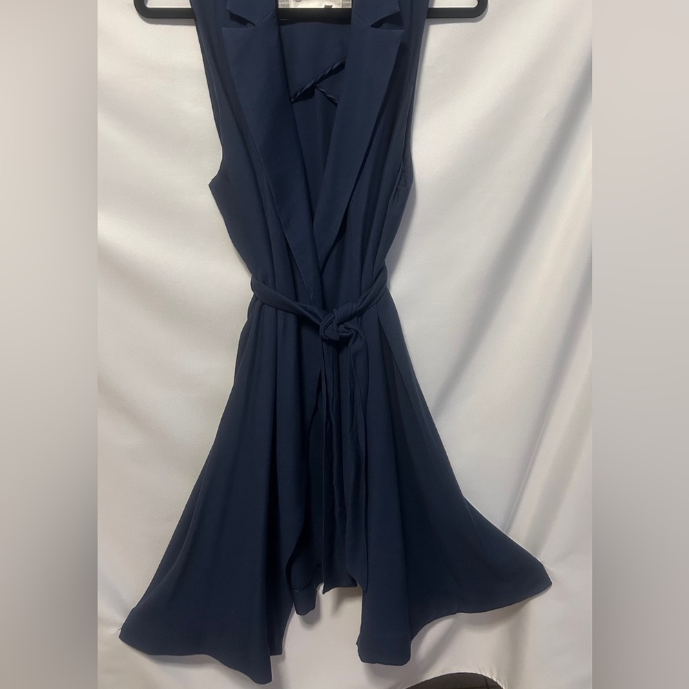 Sleeveless Navy Wrap Dress with Tie Waist